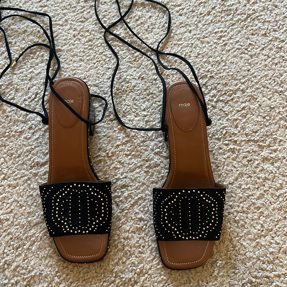 Maje seude embroidered tie up sandals with heel size 39